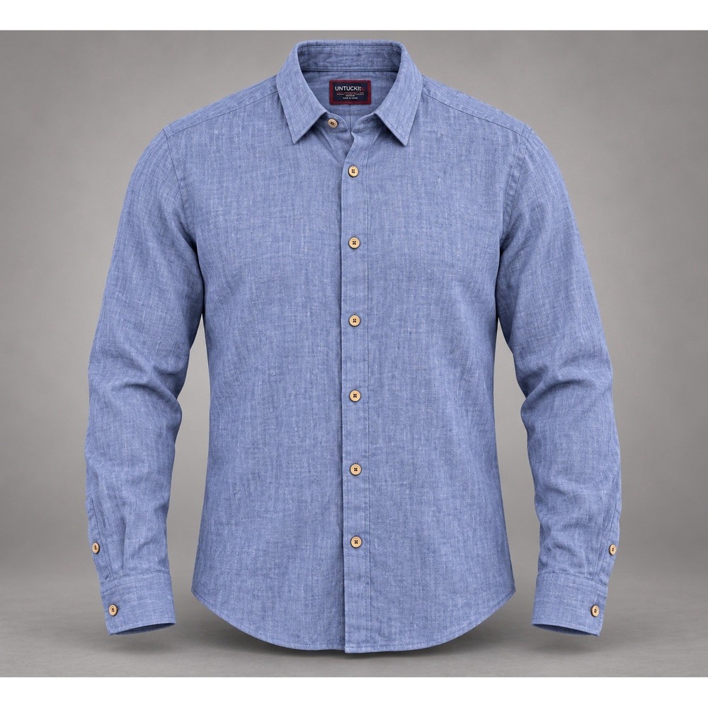 UNTUCKit Shirt Mens Large Slim Fit Linen Blue Long Sleeve Wrinkle Resistant